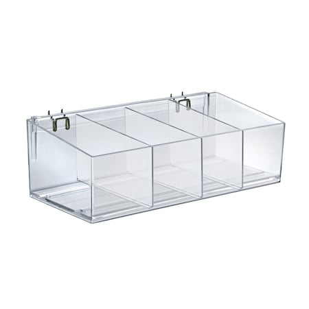 Azar Displays Clear Plastic Adjustable Divider Bin for Pegboard or Slatwall. Acrylic Storage Open Container 556116-1PK-W3D